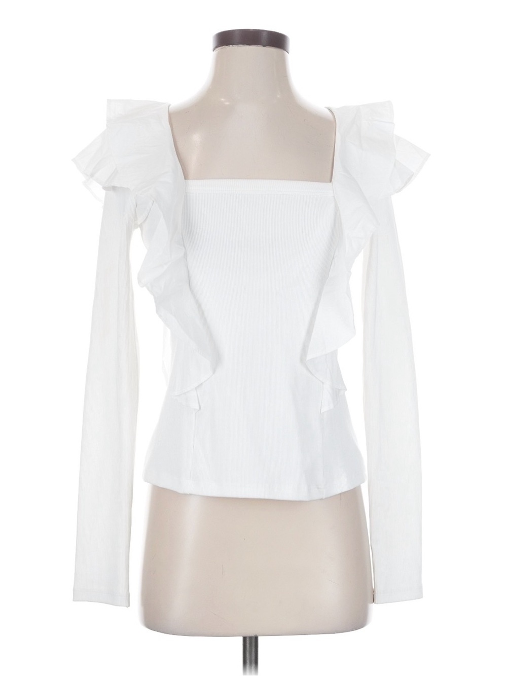 Veronica Beard White Ruffle-Sleeve Long-Sleeve Top
